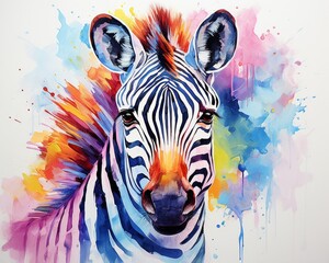Zebra, water color, drawing, vibrant color, cute