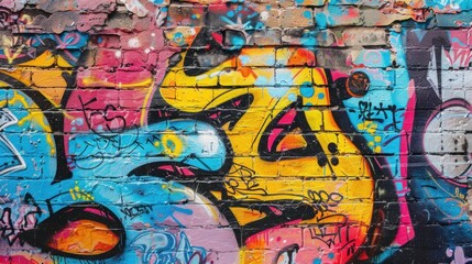Urban graffiti wall. Colorful reflection of city spirit. Vibrant street art captured in close-up.