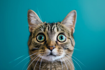 Fototapeta premium A cat with blue eyes stares at the camera