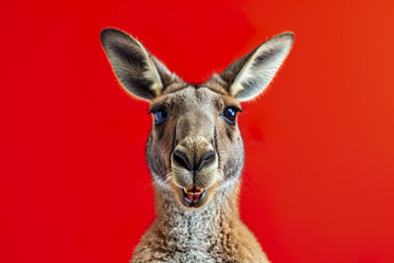 Fototapeta premium A kangaroo is looking at the camera with its mouth open