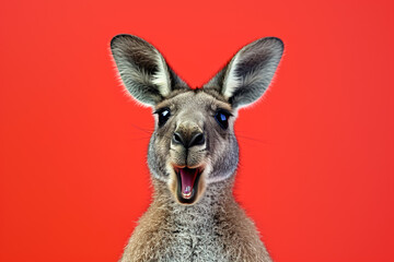 Fototapeta premium A kangaroo is looking at the camera with its mouth open