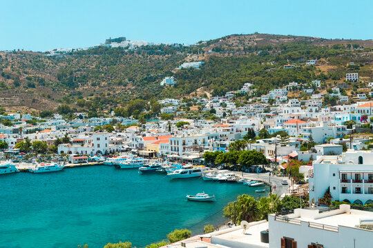 patmos skala city, greece agean island in summer