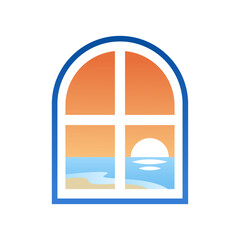 Fototapeta premium vector illustration of beach sunset view from window 