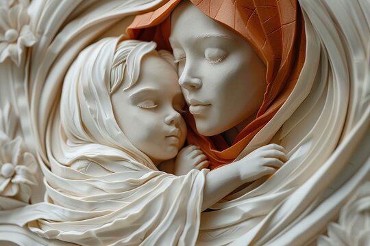 Loving embrace in 3D art, mother and child for a heartfelt card