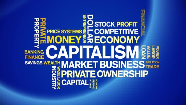 Capitalism animated word cloud;text design animation tag kinetic typography seamless loop.