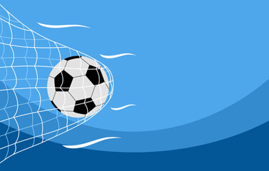Fototapeta premium Soccer or football ball in goal net in flat design. Sport accessory, equipment for playing game, championship or competition.