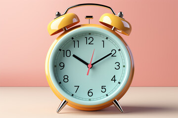 Retro alarm clock on a plain background, in pastel colors