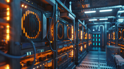 Obraz premium Crypto Mining Farm Bitcoin Mining Farm GPU CPU Mining Farm Crypto Currency Mining