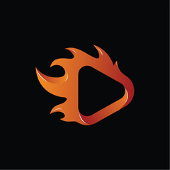 
play button fire logo design vector, fire,