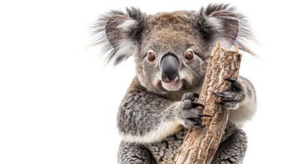 Cute koala clinging to a branch. Peaceful coexistence with nature.