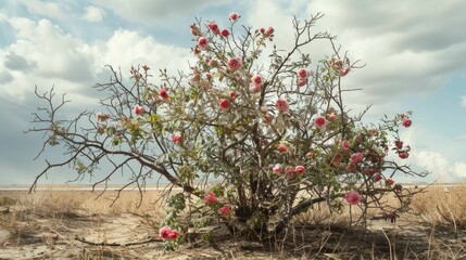 Dry dog-rose bush close up
