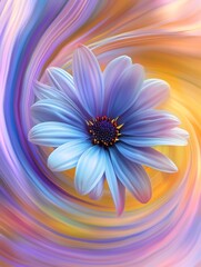 Obraz premium Abstract light color daisy flower in the style of colorful swirls, light background