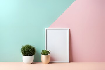 A home decor item against a pastel-colored backdrop with copy space