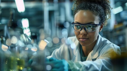 Green Alliance. Diverse individuals collaborate on green technology in a modern factory setting.