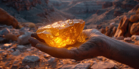 Holding in Hand, Golden Nugget, Golden Crystal, Golden Stone