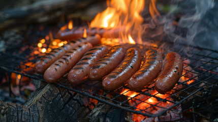 The crackling sound of hot dogs cooking over a campfire bringing back childhood memories of summer picnics.