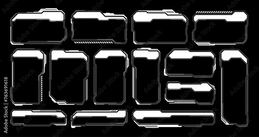 Poster white futuristic hud, ui elements. sci-fi user interface text boxes, callouts. warning message frame