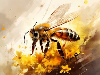Bee, water color, drawing, vibrant color, cute