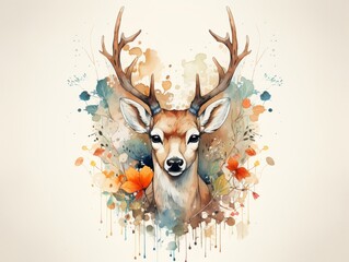 Deer, water color, drawing, vibrant color, cute