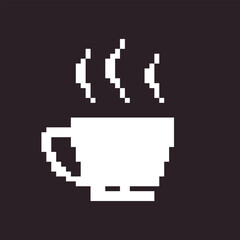 Fototapeta premium black and white simple flat 1bit vector pixel art icon of cup with hot drink