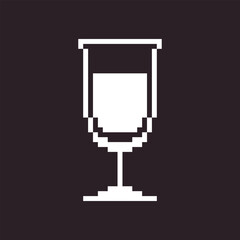 Fototapeta na wymiar black and white simple flat 1bit vector pixel art icon of wine glass