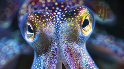 The flamboyant cuttlefish's eyes mesmerize with their captivating color shifts, a true wonder of the underwater world. - obrazy, fototapety, plakaty