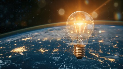 Illuminated Light Bulb Positioned Above Earth