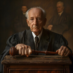 Portrait of a senior male judge in courtroom