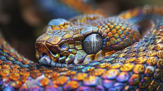 Exploring the mesmerizing iridescence in a rainbow boa's eyes that truly embodies its vibrant namesake.