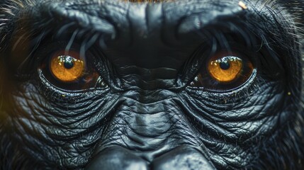 Capturing the profound essence of a gorilla's soul through the dramatic portrayal of its eyes, revealing intricate emotions.