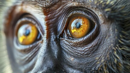 The intense gaze into the monkey's eyes reveals a mischievous and intelligent spark that captivates the observer. - obrazy, fototapety, plakaty