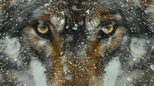 Capturing the intense gaze of a wolf amidst the snowy landscape epitomizes its untamed spirit and unwavering resilience.