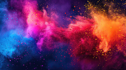 Holi color paint splatter powder festival explosion burst powder wide background - obrazy, fototapety, plakaty