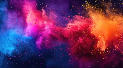 Gordijnen Holi color paint splatter powder festival explosion burst powder wide background © Ferdous