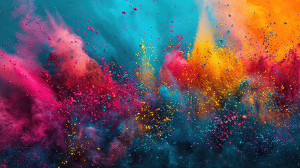 Holi color paint splatter powder festival explosion burst powder wide background - obrazy, fototapety, plakaty