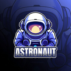 Astronaut mascot logo design vector for badge, emblem, esport and t-shirt printing. Editable text