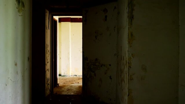 Dirt And Moss Covered The Walls Inside The Abandoned Hotel Pondok Indah Bedugul In Bali, Indonesia. POV