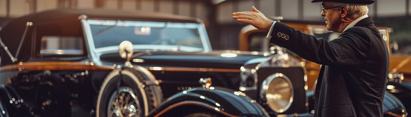 An auctioneer at a vintage car auction