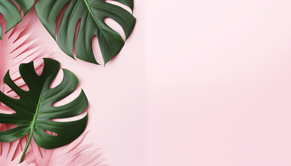 Tropical leaves on a pink background