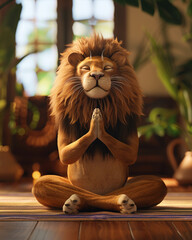 Fototapeta premium Animated Lion Practicing Yoga Poses