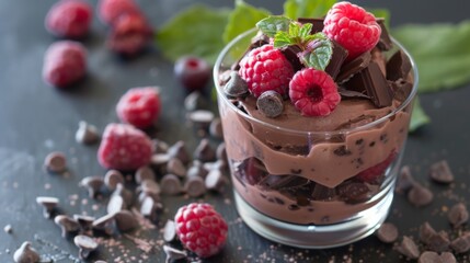 Decadent Chocolate Dessert With Raspberries and Chocolate Chips