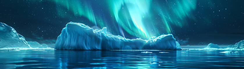 Aurora Borealis Over an Iceberg - obrazy, fototapety, plakaty