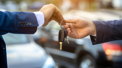 Car Salesperson Handing Car Keys to a New Ownerminimalist - obrazy, fototapety, plakaty