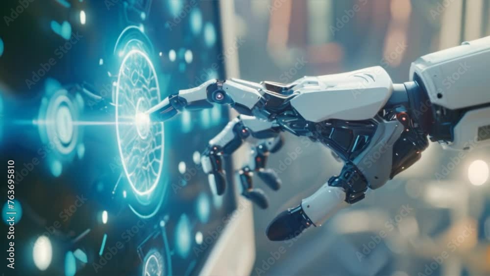 Poster robot finger with futuristic elements future technology touch robot