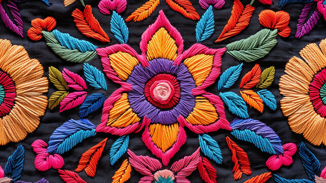 colorful floral pattern background made with embroidery