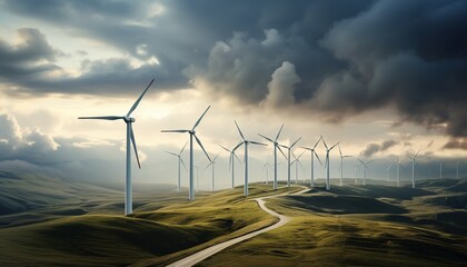 A modern Wind Ecology innovation technology turbines produce renewable electricity in the field