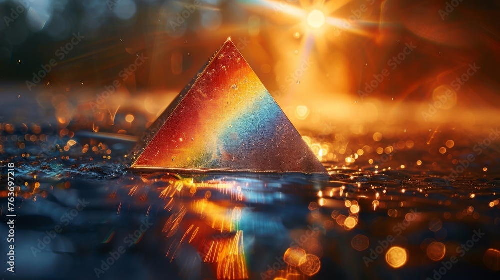 Poster a holographic prism refracting beams of light in all directions symbolizing the infinite possibiliti
