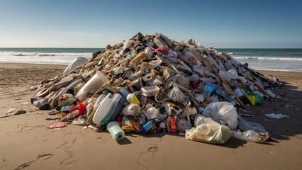 海岸に溜まった大量のゴミ,Generative AI AI画像 - 763697283