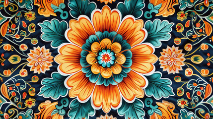 Fototapeta na wymiar colorful floral batik pattern background made with embroidery
