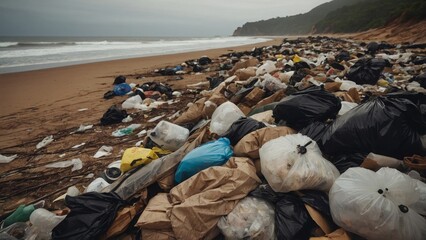 海岸に溜まった大量のゴミ,Generative AI AI画像 - 763697425